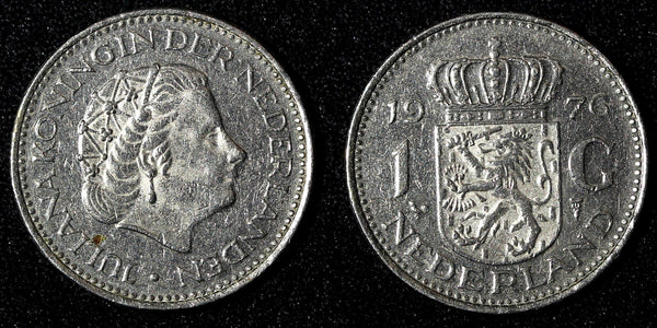 Netherlands Juliana Nickel  1976 1 Gulden 25 mm Royal Dutch KM# 184a  (27 946)