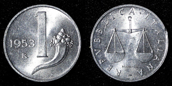 Italy Aluminum 1953 R  1 Lira Weighting Scale UNC KM# 91 (27 677)