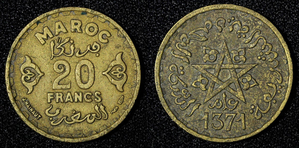 Morocco Mohammed V Aluminum-Bronze 1371 (1952) 20 Francs Y# 50 (27 664)