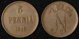 FINLAND Nicholas II Copper 1915 5 Penniä KM# 15 RANDOM PICK (1 COIN) (28 722)