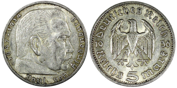 Germany - Third Reich Silver 1936 A 5 Reichsmark Berlin Mint KM# 86 (25 125)