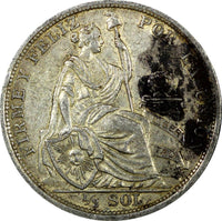 PERU Silver 1917 FG JR 1/2 Sol LIMA 30mm Mintage-178,000 KM# 203 (25 121)