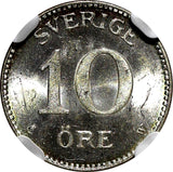 Sweden Gustaf V (1908-1950) Silver 1911 W 10 Ore NGC MS64 GEM BU KM# 780 (023)