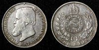 BRAZIL Pedro II Silver 1867  200 Reis 1st Year Type  KM# 471 (27 466)