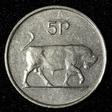 Ireland Republic Copper-Nickel 1982 5 Pence Bull large type KM# 22 (28 678)