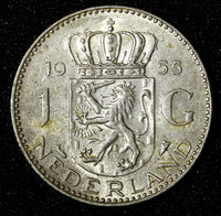Netherlands Juliana Silver  1955 1 Gulden 25 mm Royal Dutch KM# 184  (27 953)