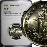 South Africa Silver Jan van Riebeeck 1961 10 Cents NGC MS64 1st Year KM# 60 (2)
