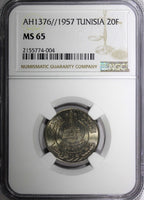 TUNISIA Muhammad VIII AH1376 1957 20 Francs NGC MS65 1 GRADED HIGH KM# 274 (04)