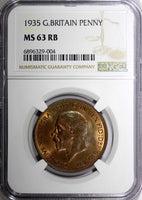 GREAT BRITAIN George V Bronze 1935 1 Penny NGC MS63 RB NICE TONING KM# 838 (04)