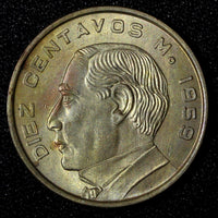 Mexico Brass 1959 10 Centavos Benito Juárez KM# 433 (27 853)
