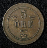SWEDEN  Oscar II Bronze 1882 5 Öre Small Letters KM# 736 (27 685)