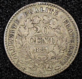 FRANCE Silver 1851 A  20 Centimes Paris Mint KM# 758.1 (24 695)