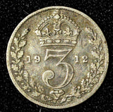Great Britain George V Silver 1912 3 Pence  Maundy KM# 813 (28 327)