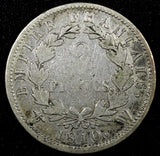 FRANCE Napoleon I Silver 1810 W 2 Francs Lille Mint SCARCE KM# 693.15 (542)