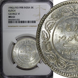 India-Princely States KUTCH George VI Silver 1942 VS1998 5 Kori NGC MS61 Y#82(3)