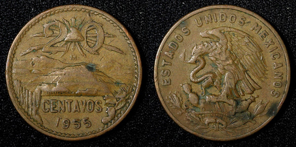 MEXICO  Bronze 1955 Mo 20 Centavos 1st Year Type  KM# 440 (27 533)