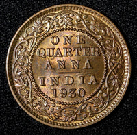 India-British George V  1930 (C) 1/4 Anna Calcutta UNC/BU RAINBOW  KM# 512 (729)