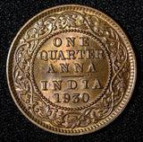India-British George V  1930 (C) 1/4 Anna Calcutta UNC/BU RAINBOW  KM# 512 (729)