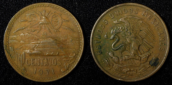 MEXICO  Bronze 1971 Mo 20 Centavos KM# 440 (27 545)