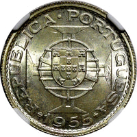 ANGOLA Portuguese Colony Silver 1955 10 Escudos NGC MS64 GEM BU  KM# 73 (027)