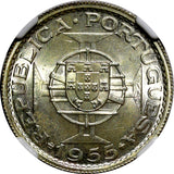 ANGOLA Portuguese Colony Silver 1955 10 Escudos NGC MS64 GEM BU  KM# 73 (027)
