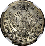 RUSSIA Elizabeth Silver 1751 MMD 1/4 Rouble Red Mint NGC AU DETAILS  C# 17 (12)