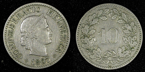 Switzerland Copper-Nickel 1907 B 10 Rappen Libertas KM# 27 (27 238)
