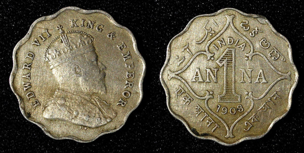 India-British Edward VII 1908 1 Anna Nice Toned KM# 504 (27 571)