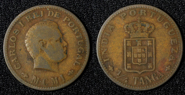 India-Portuguese Charles I Bronze 1901  1/4 Tanga Lisboa mint KM# 15 (27 988)