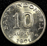 INDONESIA Copper-Nickel 1971  10 Rupiah FAO GEM BU KM# 33 (24 261)