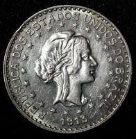 BRAZIL Silver 1913 A  1000 Reis 1 Year Type XF KM# 513 (27 456)