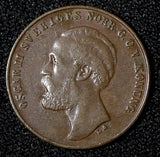SWEDEN Oscar II Bronze 1873 LA 1 Ore  No Dots  Large" 73" KM# 728 (28 573)