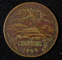 Mexico ESTADOS UNIDOS MEXICANOS Bronze 1955 20 Centavos Better Date KM# 439 (76)