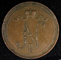 Finland Nicholas II Copper  1908 10 Penniä  Mintage-320,000 KM# 14 (27 150)