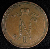 Finland Nicholas II Copper  1908 10 Penniä  Mintage-320,000 KM# 14 (27 150)