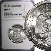 Mexico ESTADOS UNIDOS Silver 1944 M 50 Centavos NGC MS66 GEM BU KM# 447 (038)