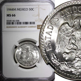 Mexico ESTADOS UNIDOS Silver 1944 M 50 Centavos NGC MS66 GEM BU KM# 447 (038)