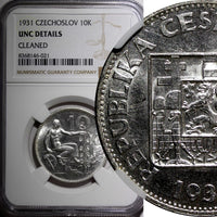 Czechoslovakia Silver 1931 10 Korun 30 mm NGC UNC DETAILS KM# 15 (021)