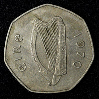 Ireland Republic Copper-Nickel 1970 50 Pence 30 mm 1st Year Type KM# 24 (28 020)