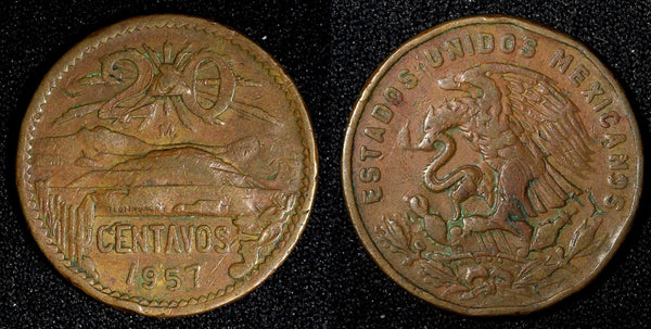 MEXICO  Bronze 1957 Mo 20 Centavos  KM# 440 (27 540)