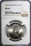 Rhodesia Elizabeth II 1964 2-1/2 Shillings NGC MS64 Pretoria Mint KM# 4 (002)