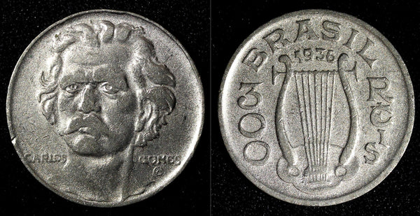 BRAZIL Carlos Gomes Copper-Nickel 1936 300 Reis KM# 538 (27 788)