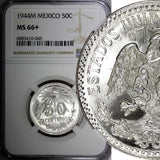 Mexico ESTADOS UNIDOS Silver 1944 M 50 Centavos NGC MS66+ GEM BU KM# 447 (045)