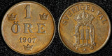 Sweden Oscar II Bronze 1907 1 Öre 2 Years Type aUNC- UNC KM# 768 (28 246)