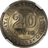 Malaya & British Borneo Elizabeth II 1961 20 Cents NGC MS65 Light Toned KM# 3(2)