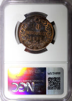 ITALY Copper Umberto I 1894 BI 10 Centesimi NGC MS62 BN Nice Toned KM# 27.1 (45)