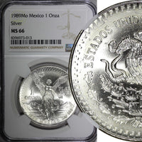 MEXICO Silver 1989 Mo Onza Libertad  NGC MS66 GEM BU KM# 494.1 (13)