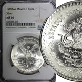 MEXICO Silver 1989 Mo Onza Libertad  NGC MS66 GEM BU KM# 494.1 (13)