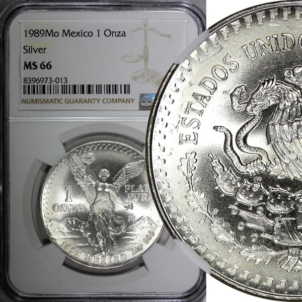 MEXICO Silver 1989 Mo Onza Libertad  NGC MS66 GEM BU KM# 494.1 (13)