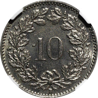 Switzerland Copper-Nickel 1954 B 10 Rappen NGC MS64 BETTER DATE KM# 27 (036)